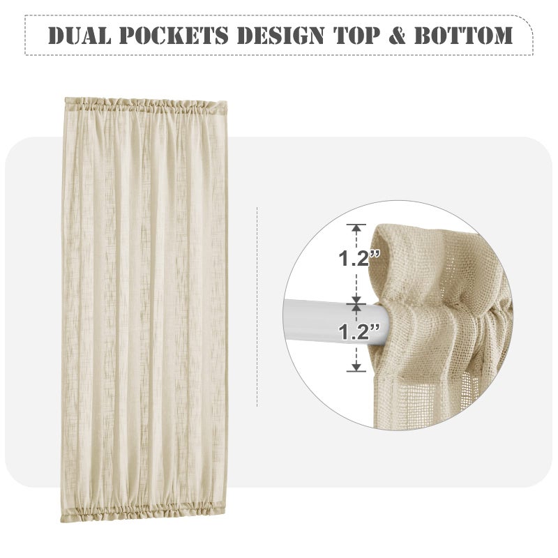 PONY DANCE French Door Curtain - 30 W x 40-inch L, Soft Beige Linen Look Weave Pattern Fabric Window Blinds Light Filter & Privacy Protect for Front/Back Doors, 1 Panel - Image 2